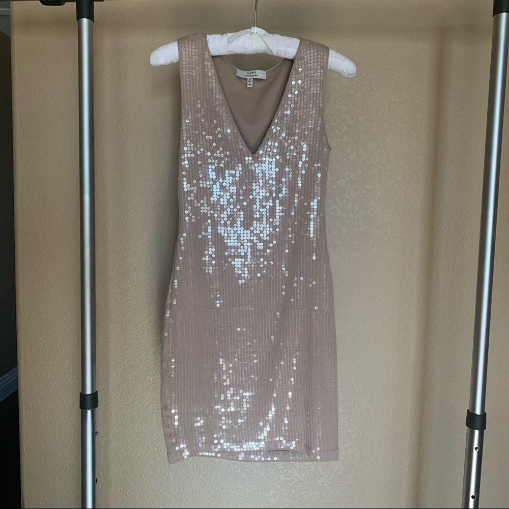 Robert Rodríguez nude stretch sequin cocktail dress XS